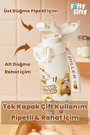 DILLER 600 ML Tek Kapak Çift Kullanım Pipetli/Pipetsiz Taşıma El Askılı Vacum Cup/Çelik Termos -FFD9361-600
