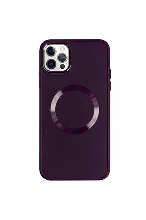 iPhone 12 Pro Max Magsafe Mat Lila Kablosuz Şarj Kılıfı