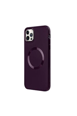 iPhone 12 Pro Max Magsafe Mat Lila Kablosuz Şarj Kılıfı