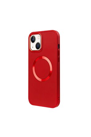 iPhone 14 Plus Magsafe Mat Kırmızı Kablosuz Şarj Kılıfı