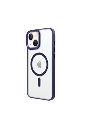 iPhone 14 Plus Lüks Magsafe Kablosuz Şarj Mıknatıslı Lacivert Renkli Kılıf