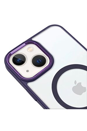 iPhone 14 Plus Lüks Magsafe Kablosuz Şarj Mıknatıslı Lacivert Renkli Kılıf