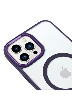 iPhone 13 Pro Max Lüks Magsafe Kablosuz Şarj Mıknatıslı Mor Renkli Kılıf