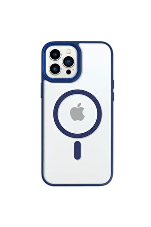 iPhone 13 Pro Lüks Magsafe Kablosuz Şarj Mıknatıslı Mavi Renkli Kılıf