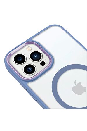 iPhone 13 Pro Lüks Magsafe Kablosuz Şarj Mıknatıslı Mavi Renkli Kılıf