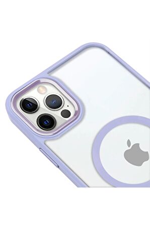 iPhone 12 Pro Max Lüks Magsafe Kablosuz Şarj Mıknatıslı Lila Renkli Kılıf