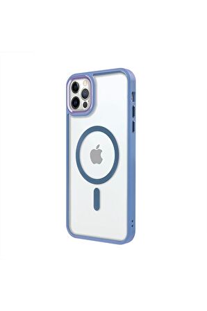 iPhone 12 Pro Max Lüks Magsafe Kablosuz Şarj Mıknatıslı Lila Renkli Kılıf