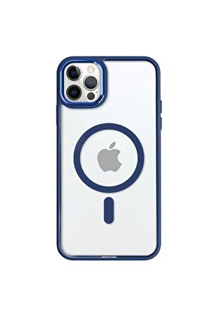 iPhone 12 Pro Lüks Magsafe Kablosuz Şarj Mıknatıslı Mavi Renkli Kılıf