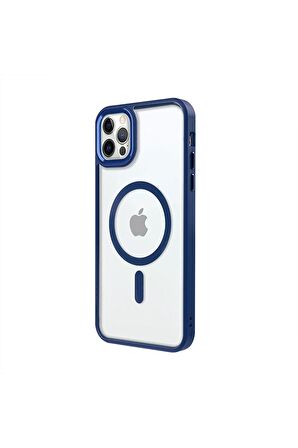 iPhone 12 Pro Lüks Magsafe Kablosuz Şarj Mıknatıslı Mavi Renkli Kılıf