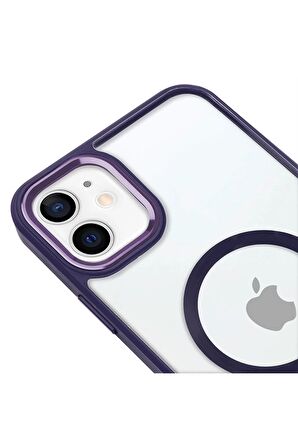 iPhone 12 Lüks Magsafe Kablosuz Şarj Mıknatıslı Lila Renkli Kılıf