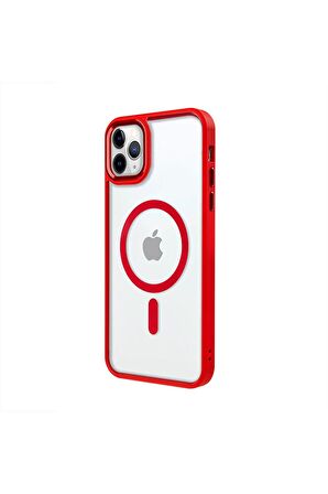 iPhone 11 Pro Max Lüks Magsafe Kablosuz Şarj Mıknatıslı Kırmızı Renkli Kılıf