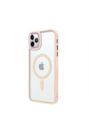 iPhone 11 Pro Lüks Magsafe Kablosuz Şarj Mıknatıslı Pembe Renkli Kılıf