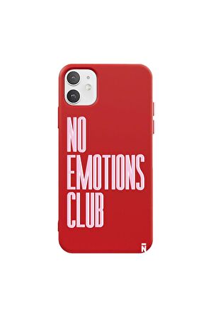 iPhone 11 Silikon Özel Tasarım Yazılı Duygusuz No Emotions Club Kırmızı Renkli Telefon Kılıfı