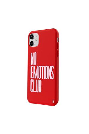 iPhone 11 Silikon Özel Tasarım Yazılı Duygusuz No Emotions Club Kırmızı Renkli Telefon Kılıfı