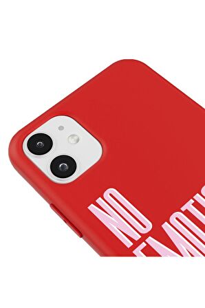 iPhone 11 Silikon Özel Tasarım Yazılı Duygusuz No Emotions Club Kırmızı Renkli Telefon Kılıfı