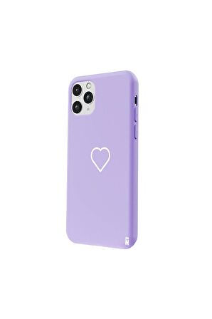 iPhone 11 Pro Silikon Özel Tasarım Kalp Figürü Minimal Lila Renkli Telefon Kılıfı