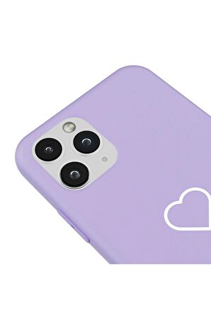 iPhone 11 Pro Silikon Özel Tasarım Kalp Figürü Minimal Lila Renkli Telefon Kılıfı