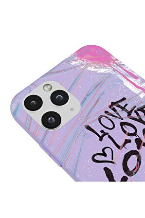 iPhone 11 Pro Silikon Özel Tasarım Kalp Figürü Minimal Lila Renkli Telefon Kılıfı