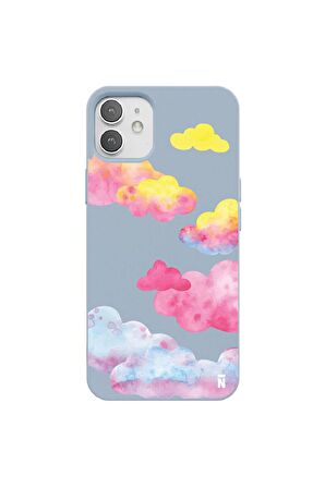 Iphone 12 Özel Tasarım Renkli Bulutlar Clouds Tasarımı Mavi Renkli Silikon Telefon Kılıfı