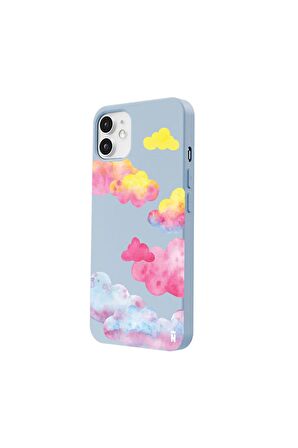 Iphone 12 Özel Tasarım Renkli Bulutlar Clouds Tasarımı Mavi Renkli Silikon Telefon Kılıfı