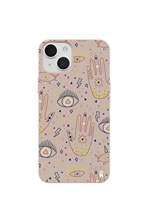 iPhone 14 Silikon Özel Tasarım Nazar Evil Eyes Üçgen Gözler Yeşil Renkli Telefon Kılıfı