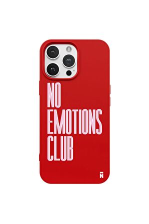 iPhone 14 Pro Silikon Özel Tasarım Yazılı Duygusuz No Emotions Kırmızı Renkli Telefon Kılıfı