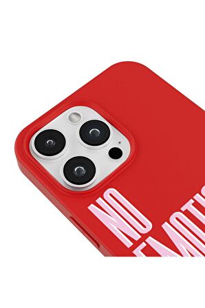 iPhone 14 Pro Silikon Özel Tasarım Yazılı Duygusuz No Emotions Kırmızı Renkli Telefon Kılıfı