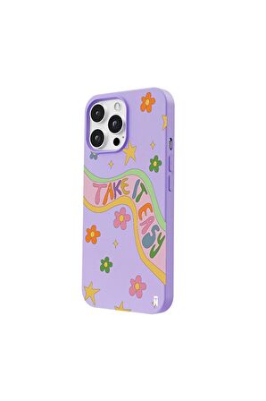 Iphone 14 Pro Max Özel Tasarım Yazılı Visual Love Sanal Aşk Lila Renkli Silikon Telefon Kılıfı