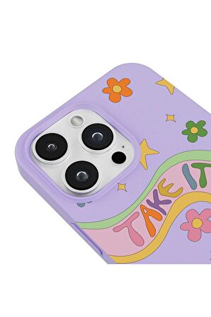 Iphone 14 Pro Max Özel Tasarım Yazılı Visual Love Sanal Aşk Lila Renkli Silikon Telefon Kılıfı