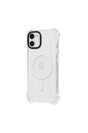 iPhone 11 Magsafe Kablosuz Şarj Özellikli Mıknatıslı Transparan Şeffaf Siyah Renkli Kılıf