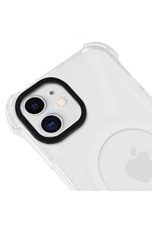 iPhone 11 Magsafe Kablosuz Şarj Özellikli Mıknatıslı Transparan Şeffaf Siyah Renkli Kılıf