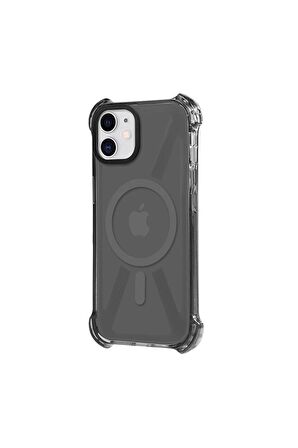 iPhone 11 Magsafe Kablosuz Şarj Özellikli Mıknatıslı Transparan Şeffaf Siyah Renkli Kılıf