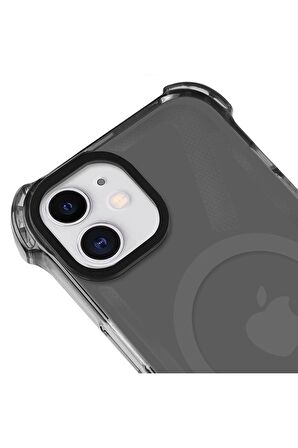 iPhone 11 Magsafe Kablosuz Şarj Özellikli Mıknatıslı Transparan Şeffaf Siyah Renkli Kılıf
