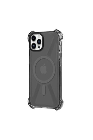 iPhone 12 Pro Magsafe Kablosuz Şarj Özellikli Mıknatıslı Transparan Şeffaf Siyah Renkli Kılıf