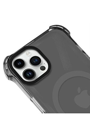 iPhone 12 Pro Magsafe Kablosuz Şarj Özellikli Mıknatıslı Transparan Şeffaf Siyah Renkli Kılıf