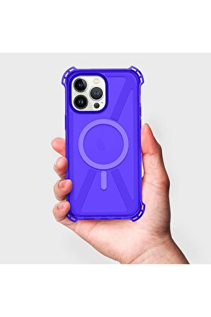 iPhone 13 Pro Max Magsafe Kablosuz Şarj Özellikli Mıknatıslı Transparan Şeffaf Pembe Renkli Kılıf