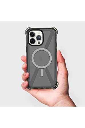 iPhone 13 Pro Max Magsafe Kablosuz Şarj Özellikli Mıknatıslı Transparan Şeffaf Pembe Renkli Kılıf