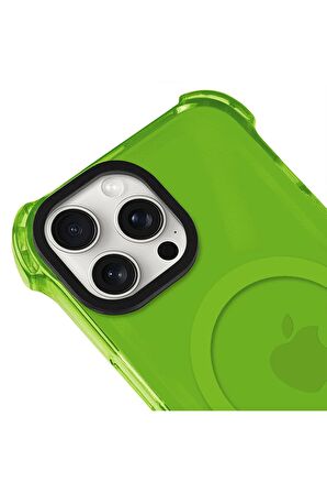 iPhone 13 Pro Max Magsafe Kablosuz Şarj Özellikli Mıknatıslı Transparan Şeffaf Pembe Renkli Kılıf