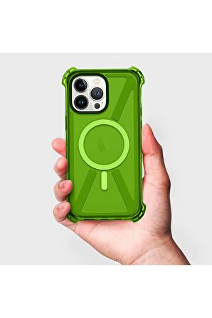 iPhone 13 Pro Max Magsafe Kablosuz Şarj Özellikli Mıknatıslı Transparan Şeffaf Pembe Renkli Kılıf