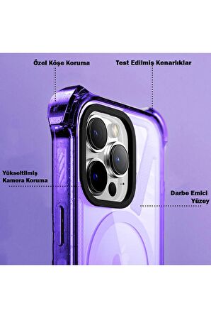iPhone 14 Plus Magsafe Kablosuz Şarj Özellikli Mıknatıslı Transparan Şeffaf Siyah Renkli Kılıf