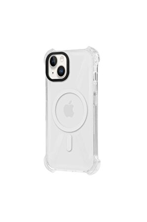 iPhone 14 Plus Magsafe Kablosuz Şarj Özellikli Mıknatıslı Transparan Şeffaf Siyah Renkli Kılıf