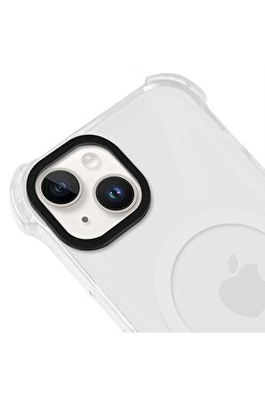 iPhone 14 Plus Magsafe Kablosuz Şarj Özellikli Mıknatıslı Transparan Şeffaf Siyah Renkli Kılıf
