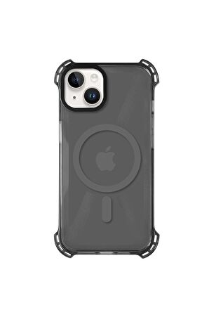 iPhone 14 Plus Magsafe Kablosuz Şarj Özellikli Mıknatıslı Transparan Şeffaf Siyah Renkli Kılıf