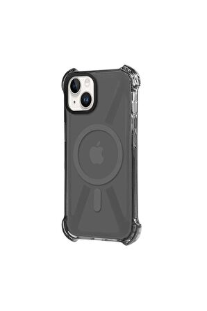 iPhone 14 Plus Magsafe Kablosuz Şarj Özellikli Mıknatıslı Transparan Şeffaf Siyah Renkli Kılıf