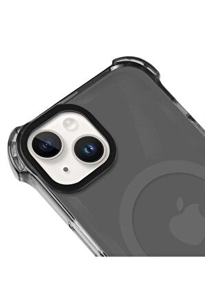 iPhone 14 Plus Magsafe Kablosuz Şarj Özellikli Mıknatıslı Transparan Şeffaf Siyah Renkli Kılıf