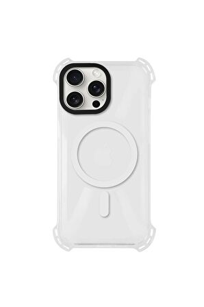 iPhone 14 Pro Max Magsafe Kablosuz Şarj Özellikli Mıknatıslı Transparan Şeffaf Yeşil Renkli Kılıf