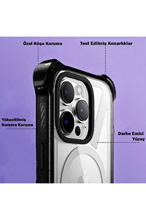 iPhone 14 Pro Max Magsafe Kablosuz Şarj Özellikli Mıknatıslı Transparan Şeffaf Yeşil Renkli Kılıf