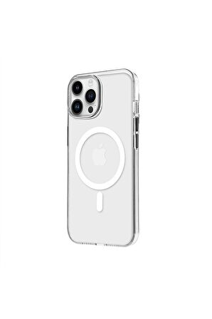 iPhone 12 Pro Max Magsafe Kablosuz Şarj Özellikli Mıknatıslı Mika Şeffaf Siyah Renkli Kılıf