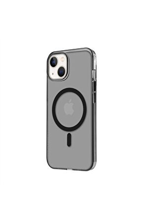 iPhone 14 Plus Magsafe Kablosuz Şarj Özellikli Mıknatıslı Mika Şeffaf Mavi Renkli Kılıf