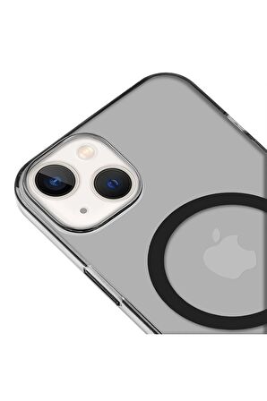 iPhone 14 Plus Magsafe Kablosuz Şarj Özellikli Mıknatıslı Mika Şeffaf Mavi Renkli Kılıf